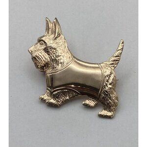 1940s Scottie Brooch by EHM Genuine Gold Electroplate-WWII NOS Engravable RARE
